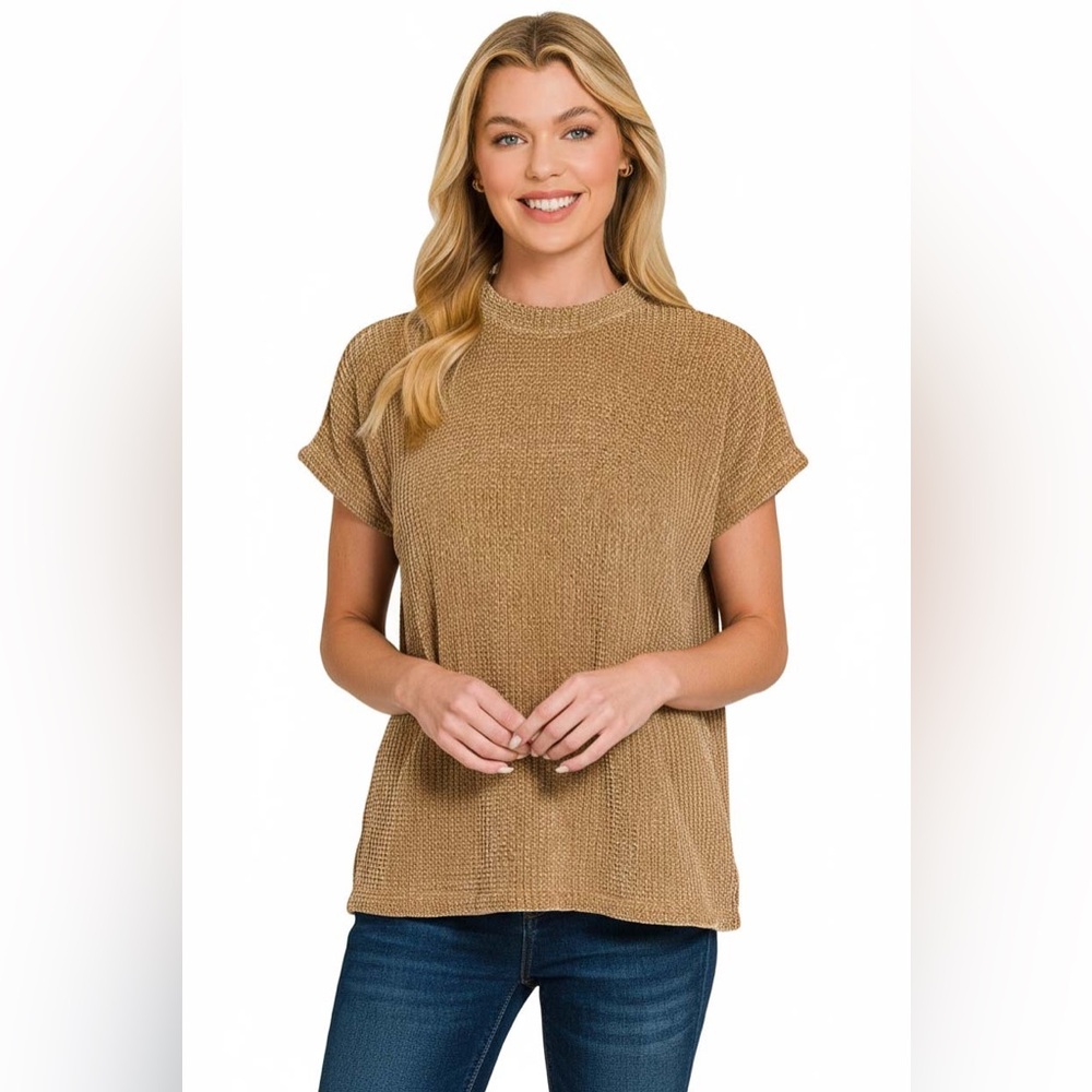 Zenana Chenille Waffle Cap Sleeve Sweater - Picture 3 of 4